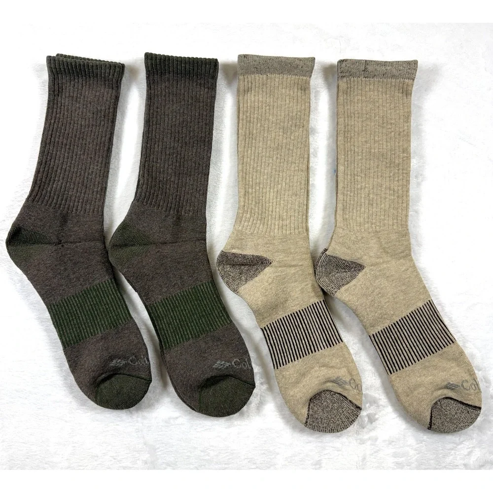 Columbia 4-Pack Moisture Control Crew Hiking Socks Men's Size 6-12 Tan Brown
